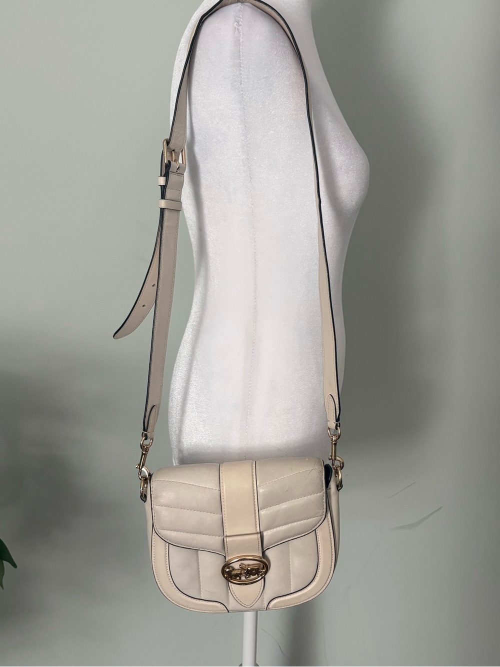 Coach Cream Quilted Saddle Crossbody with Gold Hardware